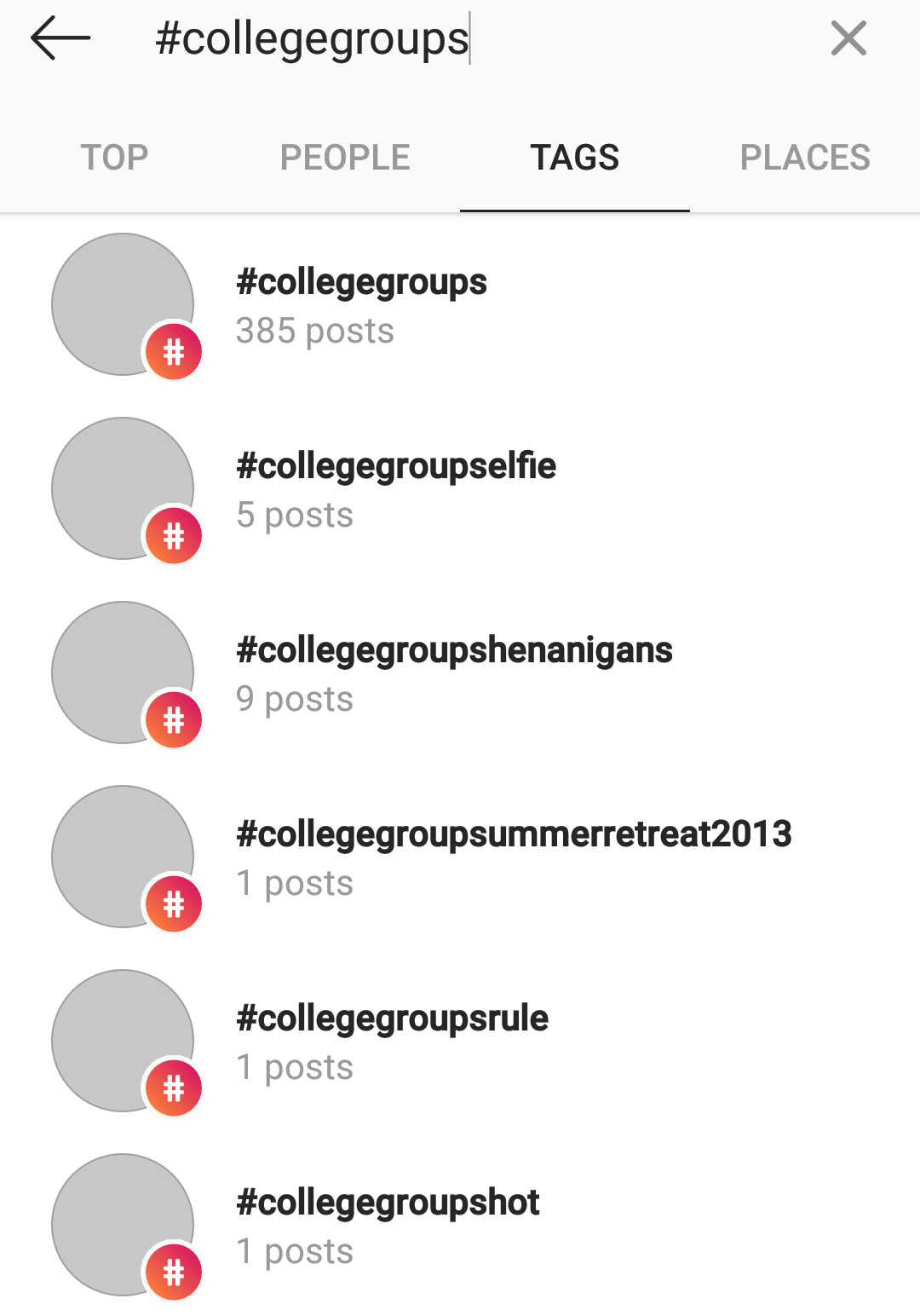 Instagram College Group Lists 2018