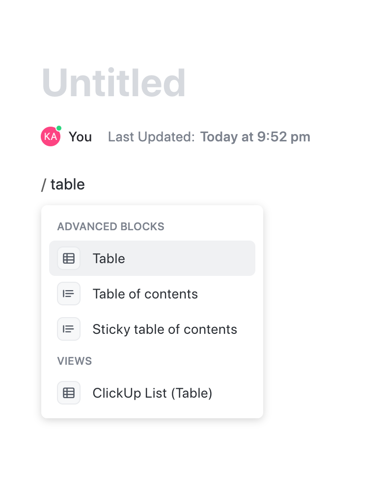 Add a table in Clickup