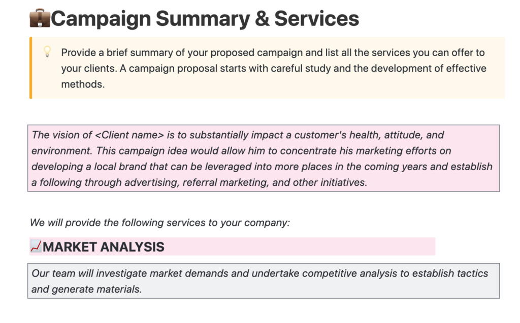 Adding a campaign proposal template to Clickup documents