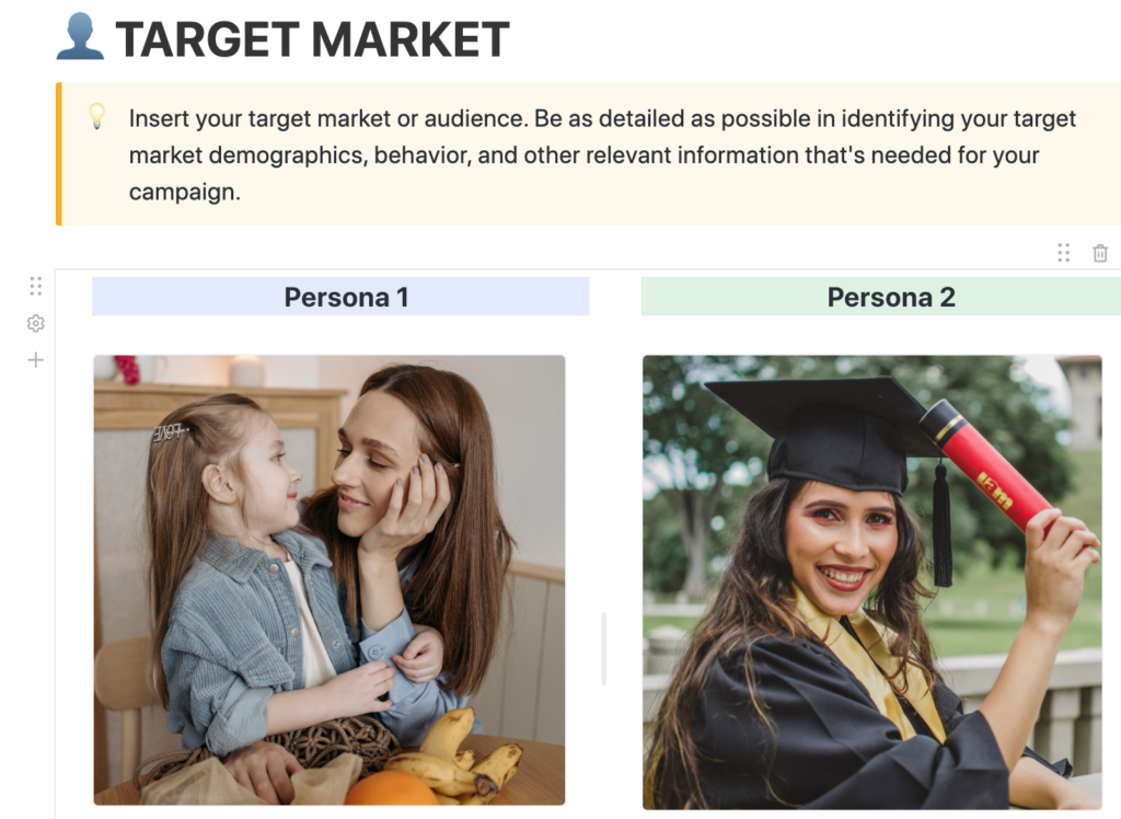 Add target market section in Campaign Proposal on ClickUp