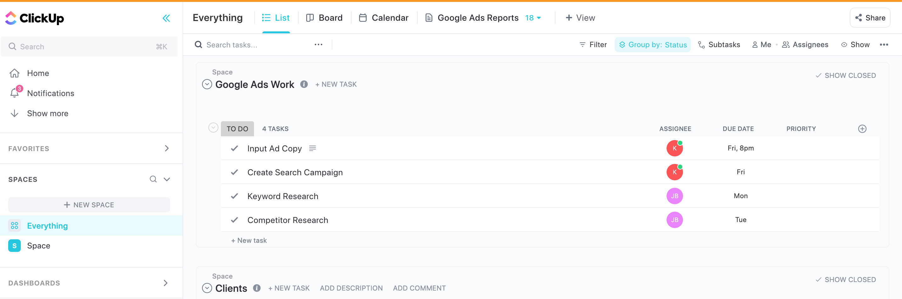 Clickup vs. Todoist dashboard