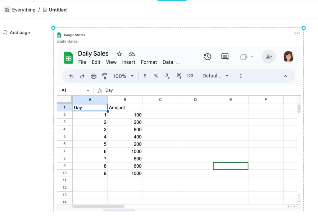 Google Sheets Embed preview on Clickup document