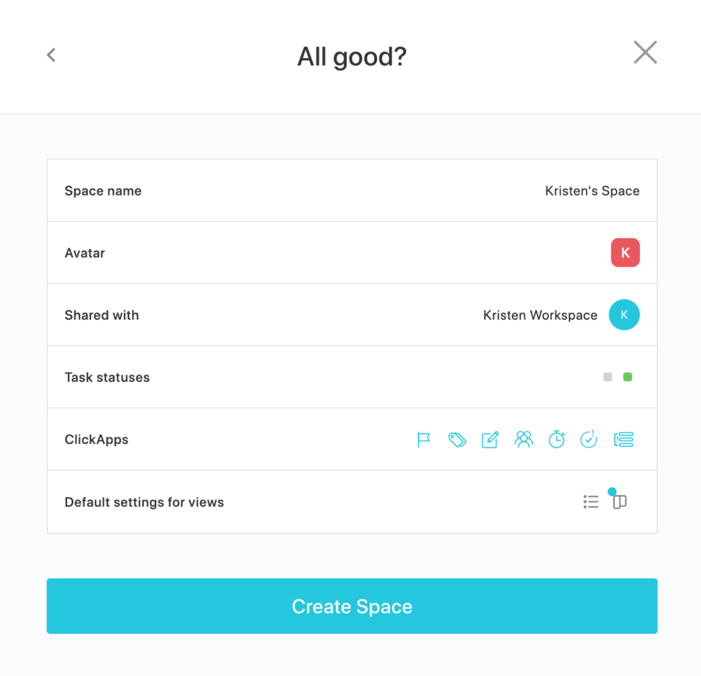 Reviewing a clickup space for setup