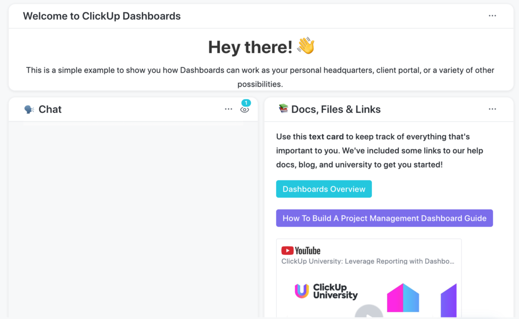 create a dashboard on clickup