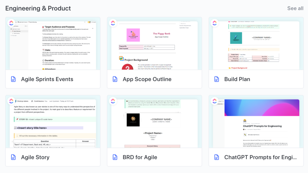 engineering template in clickup