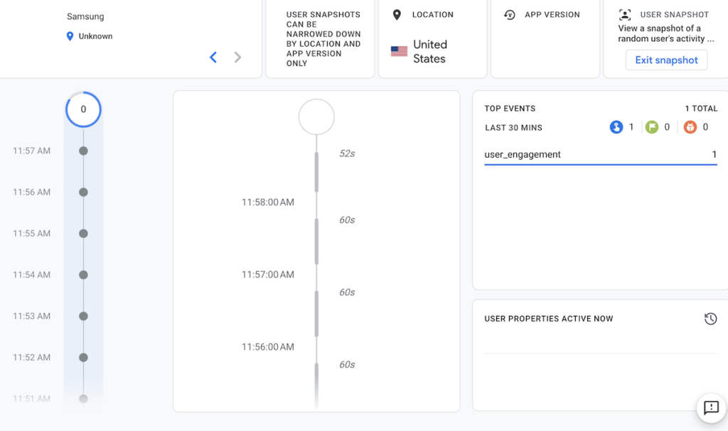 GA4 Real time user snapshot