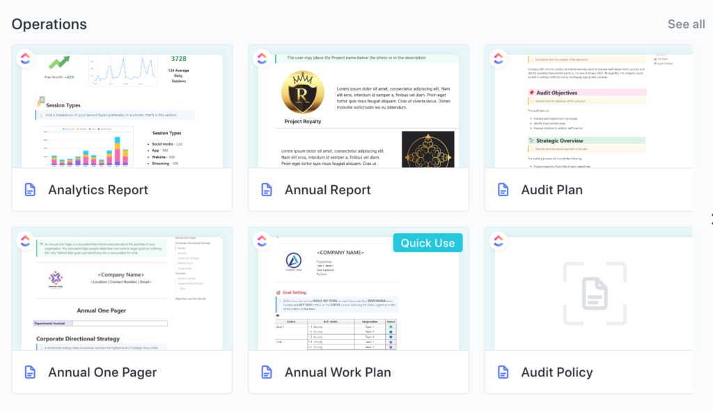 Operations templates in clickup