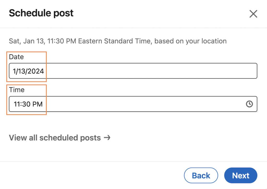 Schedule a LinkedIn post with date and time